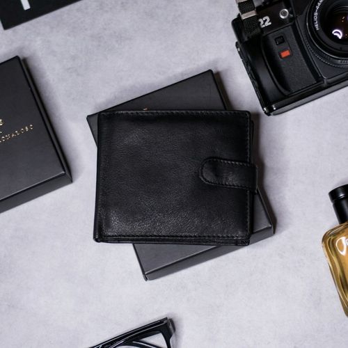 SEPHER Portfel 100% Skórzany Męski CZARNY zatrzask na Arena.pl