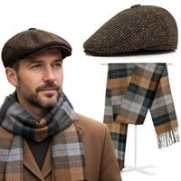 Kaszkiet Męski i Szalik Pako Jeans Elegancki Komplet Dla Niego Brązowy