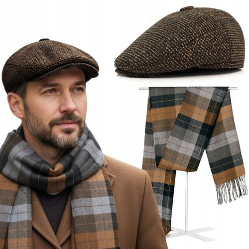 Kaszkiet Męski i Szalik Pako Jeans Elegancki Komplet Dla Niego Brązowy na Arena.pl