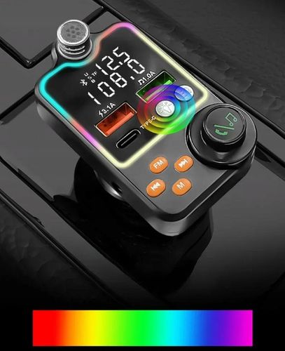 TRANSMITER FM ZESTAW GŁOŚNOMÓWIĄCY BT 5.0 ŁADOWANIE QC 3x USB PD RGB AUDIO na Arena.pl