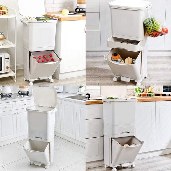 Kosz pojemnik odpady do segregacji 42L kremowy Nardan zdjęcie 8