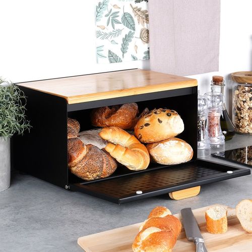 Chlebak Czarny Metalowy Bambusowy Pojemnik Kuchenny na Pieczywo Chleb na Arena.pl