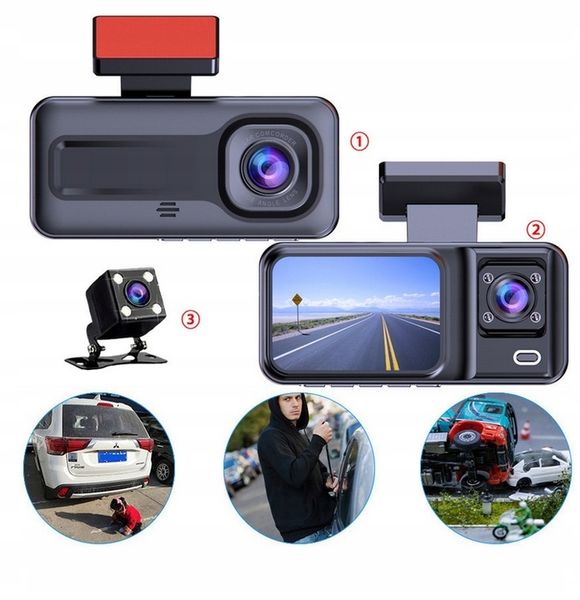 WideoRejestrator 3 Kamery z Kamerą cofania G-sensor Wstrząsy menu PL zdjęcie 11