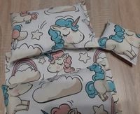 Pościel dla lalki do wózka kołyski 4 elementy jednorożce