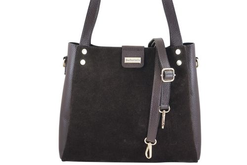 Klasyczna torebka skórzana z zamszem - Brązowa ciemna na Arena.pl