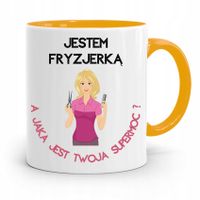 Kubek Żółty Fryzjerki Fryzjera To Moja Supermoc Z Nadrukiem Ze Zdjęciem
