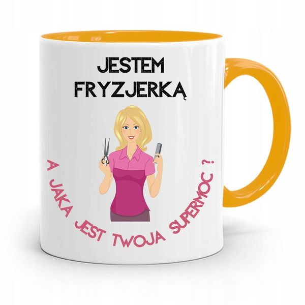 Kubek Żółty Fryzjerki Fryzjera To Moja Supermoc Z Nadrukiem Ze Zdjęciem zdjęcie 1