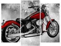 70 90CM OBRAZ 3 ELEM CZERWONY MOTOCYKL ŚCIENNY DRUK PŁÓTNO