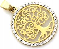 Zawieszka złota 375 Drzewko szczęścia przywieszka dwukolorowa z cyrkoniami