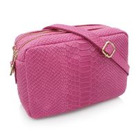 VERA PELLE torebka skórzana kroko listonoszka z paskiem V401 fuksja