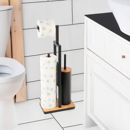 Stojak na papier toaletowy i szczotkę do WC czarny bambus ze szczotką do wc na Arena.pl
