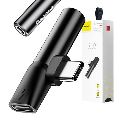Adapter Audio Baseus USB-C do Mini Jack 3.5mm + USB-C (czarny) na Arena.pl
