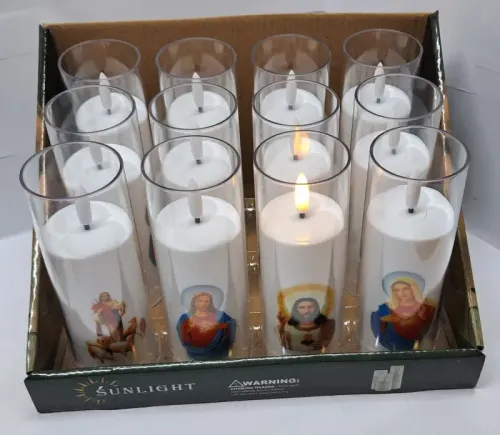 Świeca z św. obrazkiem LED 5.5x15cm w osłonie z efektem płomienia 2xAA na Arena.pl