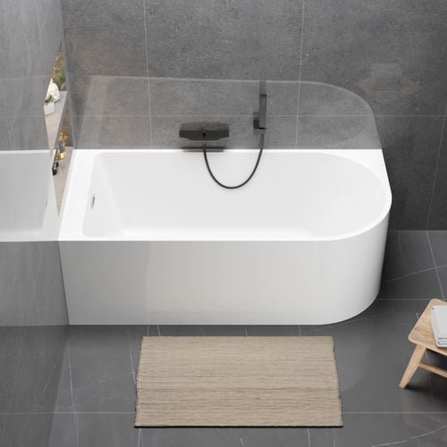 Wanna wolnostojąca przyścienna NAROŻNA PULA LEWA 160 x 75 cm biała system przelewowy na Arena.pl