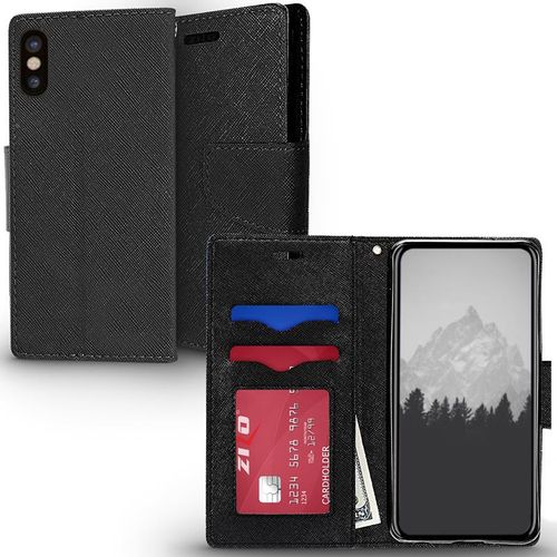 Zizo Flap Wallet Pouch - Etui iPhone X z kieszeniami na karty + stand up (Black/Black) na Arena.pl
