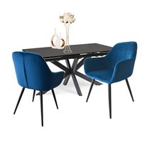 18157 Zestaw niebieskich krzeseł welurowych do salonu 2 sztuki