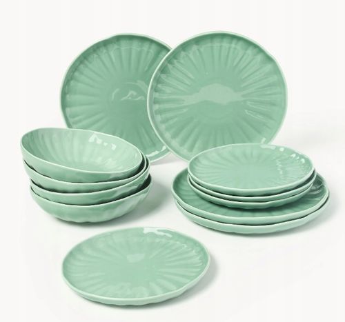Komplet naczyń z porcelany z reliefem Sali dla 4 osób 12elem Miętowy na Arena.pl
