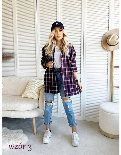 KOSZULA DAMSKA w kratę luźna zapinana na guziki zdjęcie 2