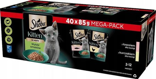 SASZETKI SHEBA KITTEN WYBÓR SMAKÓW Z ŁOSOSIEM I KURCZAKIEM 40X85G na Arena.pl
