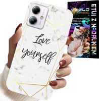 ETUI DO MOTOROLA MOTO G14 - BIAŁY MARMUREK W ZŁOTE RAMKI LOVE YOU