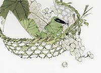 Plakat 18x13cm Basket of Grapes, Seitei Japoński Vintage