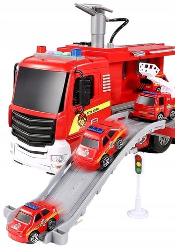 DUŻY WÓZ STRAŻACKI NA WODĘ STRAŻ POŻARNA zjeżdżalnia 4 auta ŚWIATŁO DŻWIĘK na Arena.pl