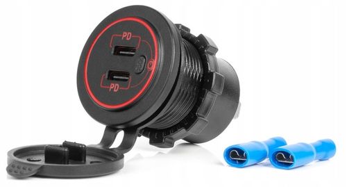 Ładowarka samochodowa z gniazdami 2xUSB-C wodoodporna z włącznikiem 12V 24V na Arena.pl