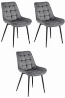 Krzesło tapicerowane BERA ciemny szary welur czarne nogi do jadalni x3