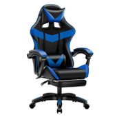 Fotel gamingowy Games niebieski/czarny krzesło biurowe obrotowe + masaż + podnóżek