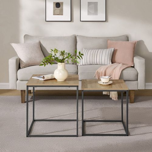 Stolik kawowy kwadrat 2szt - dąb sonoma / nogi czarne na Arena.pl