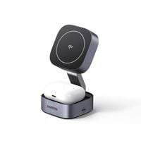 3w1 ładowarka indukcyjna magsafe qi2 usb-c do telefonu słuchawek - czarna