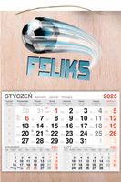 KALENDARZ 2025 jednodzielny DREWNIANY nadruk PIŁKA NOŻNA twój napis imię
