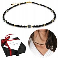 CZARNY TURMALIN Naszyjnik z Kamieni Naturalnych Choker Serce Srebro Złoto