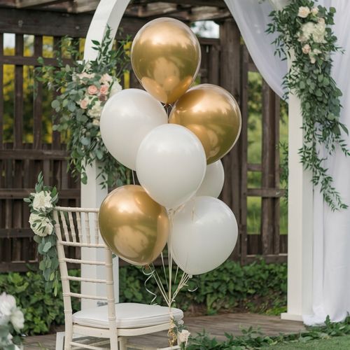 BALONY BIAŁO ZŁOTE CHROMOWANE ZESTAW BALONÓW NA KOMUNIĘ ŚLUB WESELE na Arena.pl