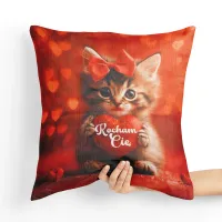 Poduszka na walentynki - Kotek Kocham Cię Tył poduszki: - Czerwony