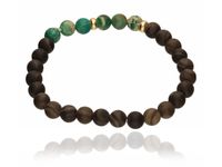 BRANSOLETKA NA GUMCE KULKI KULECZKI JASPIS BRNONZYT POZŁACANE SREBRO 925