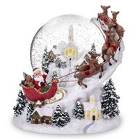 SZKLANA KULA ŚNIEŻNE MIASTECZKO Z POZYTYWKĄ MIKOŁAJ NA SANIACH Z RENIFERAMI