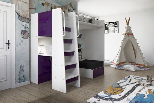 Łóżko piętrowe JSM7 90x200 z sofą i biurkiem fronty połysk fiolet na Arena.pl
