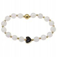 Bransoletka z białych koralików serduszko z czarnymi cyrkoniami