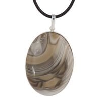 Naszyjnik - Krzemień Pasiasty owal na rzemieniu ze srebrnymi końcówkami