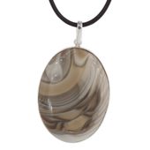 Naszyjnik - Krzemień Pasiasty owal na rzemieniu ze srebrnymi końcówkami