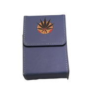 Fioletowe Pudełko Etui na Paczkę Papierosów z Liściem Marychy na Żółtym