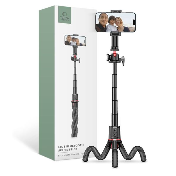 TECH-PROTECT L07S BLUETOOTH SELFIE STICK FLEXIBLE TRIPOD BLACK zdjęcie 1