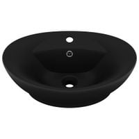 Owalna umywalka z przelewem, matowa czerń, 58,5x39 cm, ceramika