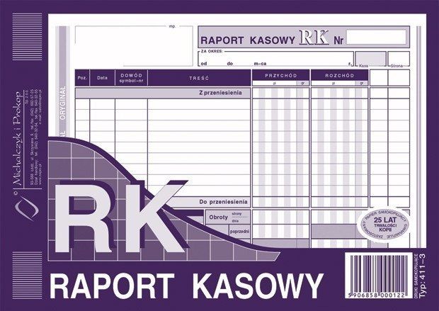 DRUK RAPORT KASOWY TYP 411-3 A5 zdjęcie 1