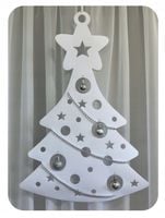 Zawieszka ozdoba do okna ŚWIĄTECZNA CHOINKA Boże Narodzenie DUŻA bialo sreb