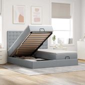 Rama łóżka otomana z materacami, szara, 180x200 cm, tkanina