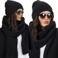 KOMPLET damski CZAPKA + SZALIK ciepły zimowy szal prążkowany z wełną