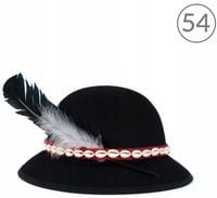 Kapelusz Góralski - z piórkiem i muszelkami, na Jasełka, wełniany Czarny