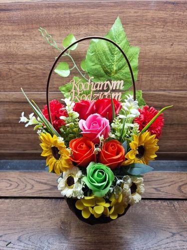 Bukiet kosz upominkowy kwiaty mydlane PACHNĄCE na Arena.pl
